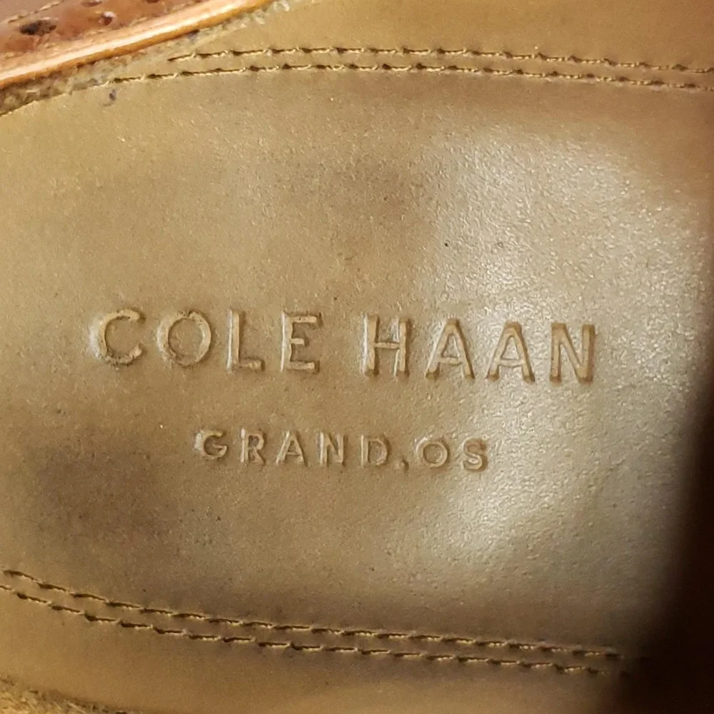 Cole Haan Grand.OS Shoes Mens Size 10.5 Brown‎ Leather Wingtip Dress Oxford
